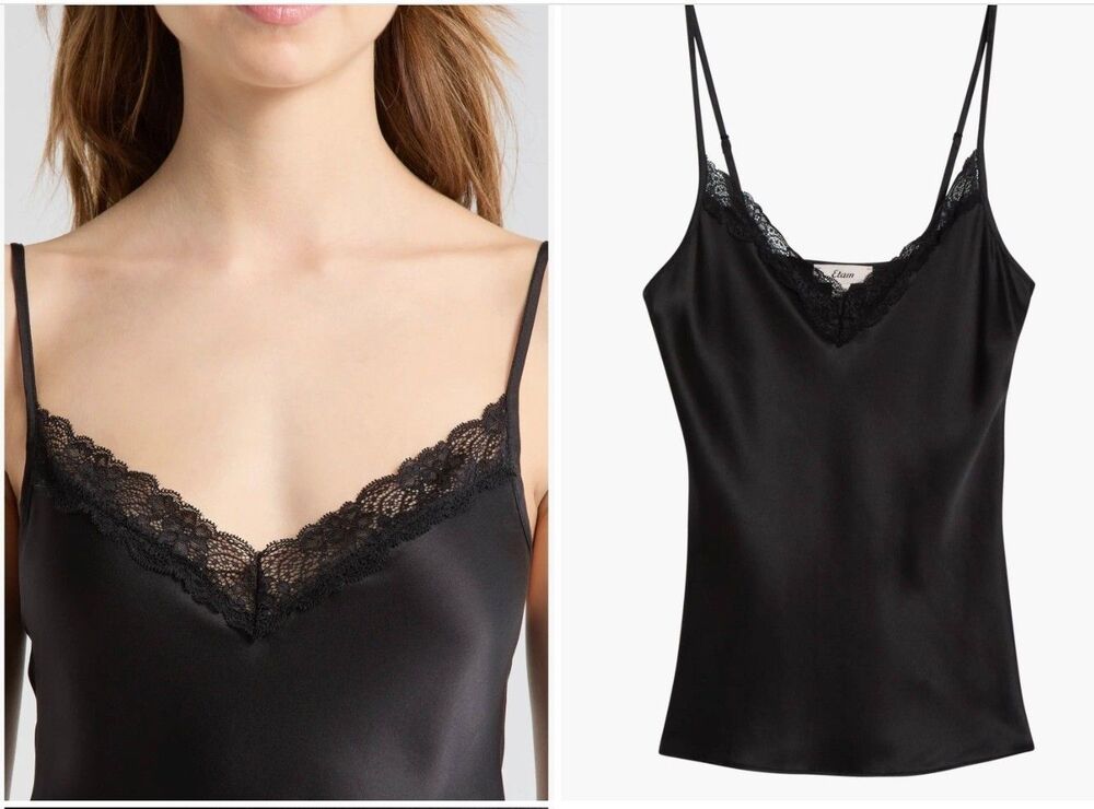 New Edam Washable Silk Pajama Set Camisole & Match Shorts Black Sz. Large